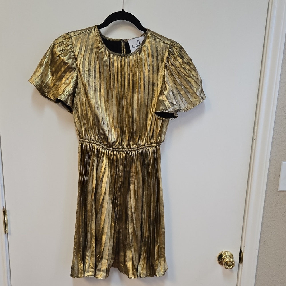 Sam Edelman Gold Metallic Pleated Dress Size 2 Flirty Chic